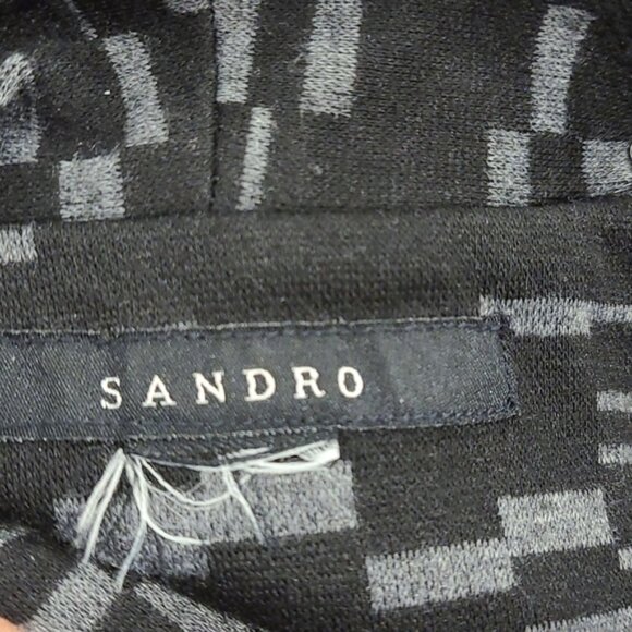 Sandro Paris Crop Open Front Blazer Jacket Black and grey pattern - Picture 7 of 8